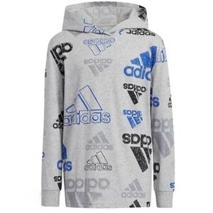 Boy's Adidas All Over Print Long Sleeve Hooded Shirt Gray Blue & Black XL(18/20)